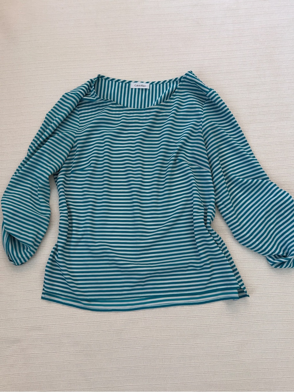 Calvin Klein Teal and White Striped Long Sleeve Top BeS1